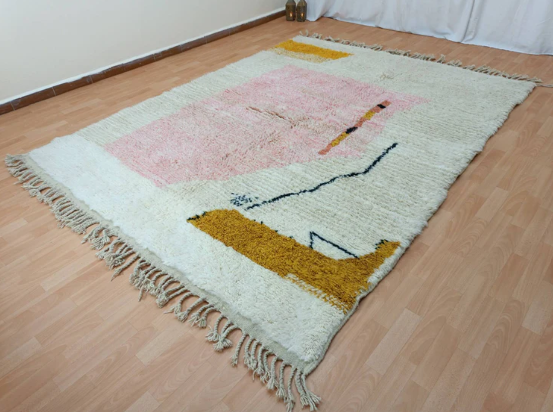 White and pink Moroccan Berber Area Rug